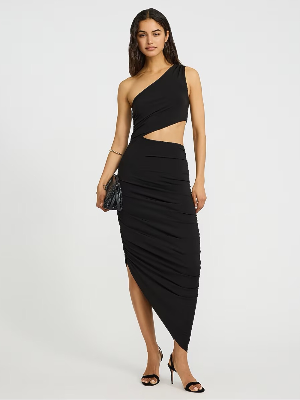 Express Black One-Shoulder Cutout Asymmetrical Midi Dress NWT
